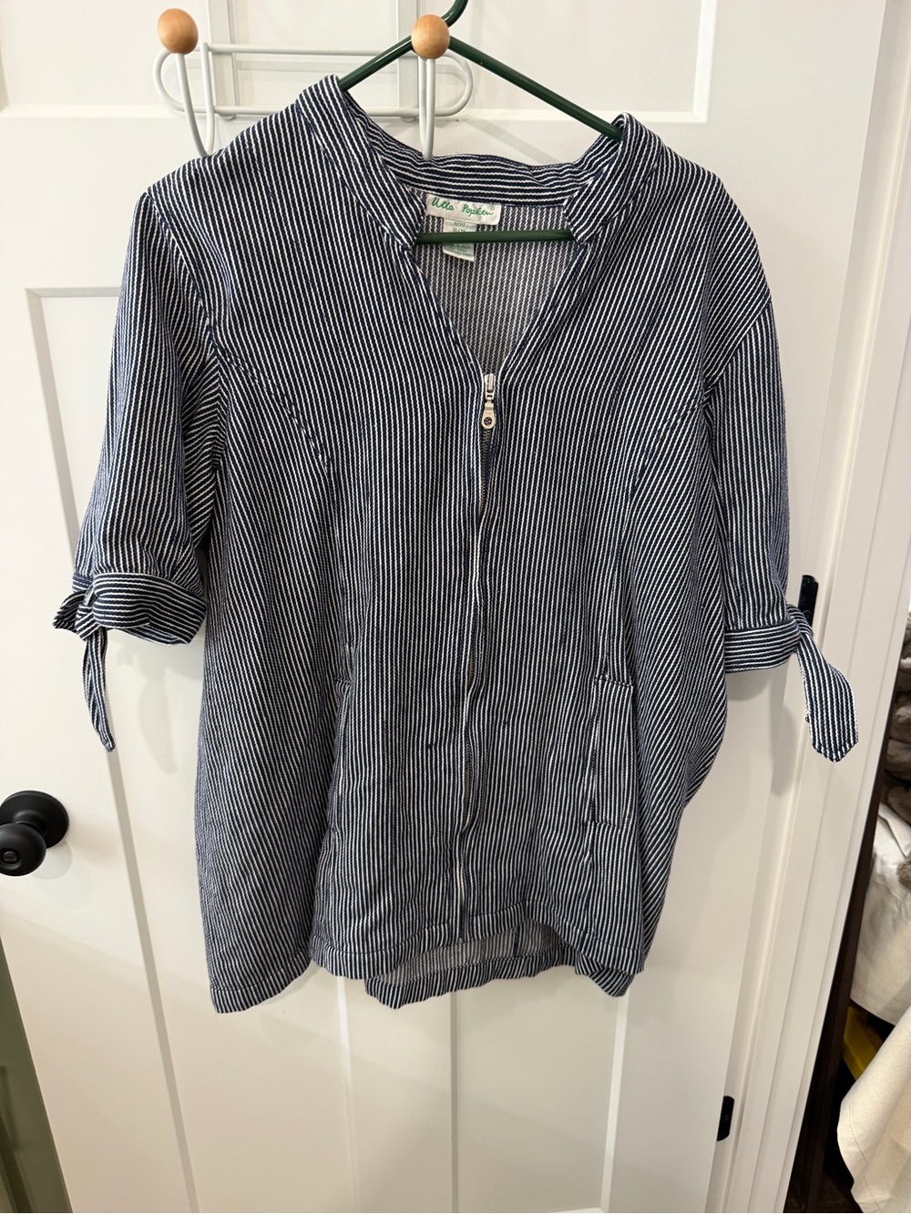 Ulla Popken Navy & White Striped Denim shirt